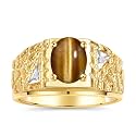 Rylos Men's Rings Designer Nugget Ring: Oval 9X7MM Gemstone &amp; Sparkling Diamonds - Color Stone Birthstone Rings for Men, Yellow Gold Plated Silver Rings in Sizes 8-13. Mens Jewelry