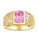 Rylos Men's Rings Designer Nugget Ring: Oval 9X7MM Gemstone &amp; Sparkling Diamonds - Color Stone Birthstone Rings for Men, Yellow Gold Plated Silver Rings in Sizes 8-13. Mens Jewelry