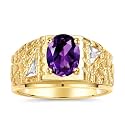 Rylos Men's Rings Designer Nugget Ring: Oval 9X7MM Gemstone &amp; Sparkling Diamonds - Color Stone Birthstone Rings for Men, Yellow Gold Plated Silver Rings in Sizes 8-13. Mens Jewelry
