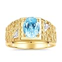 Rylos Men's Rings Designer Nugget Ring: Oval 9X7MM Gemstone &amp; Sparkling Diamonds - Color Stone Birthstone Rings for Men, Yellow Gold Plated Silver Rings in Sizes 8-13. Mens Jewelry