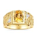 Rylos Men's Rings Designer Nugget Ring: Oval 9X7MM Gemstone &amp; Sparkling Diamonds - Color Stone Birthstone Rings for Men, Yellow Gold Plated Silver Rings in Sizes 8-13. Mens Jewelry