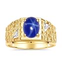 Rylos Men's Rings Designer Nugget Ring: Oval 9X7MM Gemstone &amp; Sparkling Diamonds - Color Stone Birthstone Rings for Men, Yellow Gold Plated Silver Rings in Sizes 8-13. Mens Jewelry