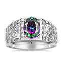 Rylos Men's Rings Designer Nugget Ring: Oval 9X7MM Gemstone &amp; Sparkling Diamonds - Color Stone Birthstone Rings for Men, Sterling Silver Rings in Sizes 8-13. Mens Jewelry