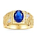 Rylos Men's Rings Designer Nugget Ring: Oval 9X7MM Gemstone &amp; Sparkling Diamonds - Color Stone Birthstone Rings for Men, Yellow Gold Plated Silver Rings in Sizes 8-13. Mens Jewelry