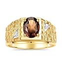 Rylos Men's Rings Designer Nugget Ring: Oval 9X7MM Gemstone &amp; Sparkling Diamonds - Color Stone Birthstone Rings for Men, Yellow Gold Plated Silver Rings in Sizes 8-13. Mens Jewelry