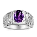 Rylos Men's Rings Designer Nugget Ring: Oval 9X7MM Gemstone &amp; Sparkling Diamonds - Color Stone Birthstone Rings for Men, Sterling Silver Rings in Sizes 8-13. Mens Jewelry