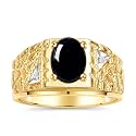 Rylos Men's Rings Designer Nugget Ring: Oval 9X7MM Gemstone &amp; Sparkling Diamonds - Color Stone Birthstone Rings for Men, Yellow Gold Plated Silver Rings in Sizes 8-13. Mens Jewelry