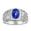 Rylos Men's Rings Designer Nugget Ring: Oval 9X7MM Gemstone & Sparkling Diamonds - Color Stone Birthstone Rings for Men, Sterling Silver Rings in Sizes 8-13. Mens Jewelry