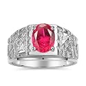Rylos Men's Rings Designer Nugget Ring: Oval 9X7MM Gemstone &amp; Sparkling Diamonds - Color Stone Birthstone Rings for Men, Sterling Silver Rings in Sizes 8-13. Mens Jewelry