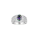 Rylos Men's Rings Designer Nugget Ring: Oval 9X7MM Gemstone &amp; Sparkling Diamonds - Color Stone Birthstone Rings for Men, Sterling Silver Rings in Sizes 8-13. Mens Jewelry