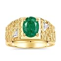 Rylos Men's Rings Designer Nugget Ring: Oval 9X7MM Gemstone &amp; Sparkling Diamonds - Color Stone Birthstone Rings for Men, Yellow Gold Plated Silver Rings in Sizes 8-13. Mens Jewelry