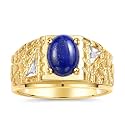 Rylos Men's Rings Designer Nugget Ring: Oval 9X7MM Gemstone &amp; Sparkling Diamonds - Color Stone Birthstone Rings for Men, Yellow Gold Plated Silver Rings in Sizes 8-13. Mens Jewelry