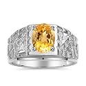 Rylos Men's Rings Designer Nugget Ring: Oval 9X7MM Gemstone &amp; Sparkling Diamonds - Color Stone Birthstone Rings for Men, Sterling Silver Rings in Sizes 8-13. Mens Jewelry