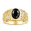 Rylos Men's Rings Designer Nugget Ring: Oval 9X7MM Gemstone &amp; Sparkling Diamonds - Color Stone Birthstone Rings for Men, Yellow Gold Plated Silver Rings in Sizes 8-13. Mens Jewelry