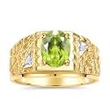 Rylos Men's Rings Designer Nugget Ring: Oval 9X7MM Gemstone &amp; Sparkling Diamonds - Color Stone Birthstone Rings for Men, Yellow Gold Plated Silver Rings in Sizes 8-13. Mens Jewelry