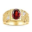 Rylos Men's Rings Designer Nugget Ring: Oval 9X7MM Gemstone &amp; Sparkling Diamonds - Color Stone Birthstone Rings for Men, Yellow Gold Plated Silver Rings in Sizes 8-13. Mens Jewelry