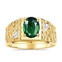 Rylos Men's Rings Designer Nugget Ring: Oval 9X7MM Gemstone &amp; Sparkling Diamonds - Color Stone Birthstone Rings for Men, Yellow Gold Plated Silver Rings in Sizes 8-13. Mens Jewelry