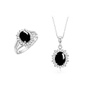 Rylos Women's Sterling Silver Princess Diana Ring &amp; Pendant Set. Gemstone &amp; Diamonds, 9X7MM Birthstone. Matching Friendship Jewelry, Sizes 5-10.