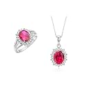 Rylos Women's Sterling Silver Princess Diana Ring &amp; Pendant Set. Gemstone &amp; Diamonds, 9X7MM Birthstone. Matching Friendship Jewelry, Sizes 5-10.