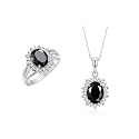 Rylos Women's Sterling Silver Princess Diana Ring &amp; Pendant Set. Gemstone &amp; Diamonds, 9X7MM Birthstone. Matching Friendship Jewelry, Sizes 5-10.