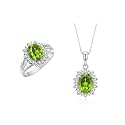 Rylos Women's Sterling Silver Princess Diana Ring &amp; Pendant Set. Gemstone &amp; Diamonds, 9X7MM Birthstone. Matching Friendship Jewelry, Sizes 5-10.