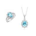 Rylos Women's Sterling Silver Princess Diana Ring &amp; Pendant Set. Gemstone &amp; Diamonds, 9X7MM Birthstone. Matching Friendship Jewelry, Sizes 5-10.