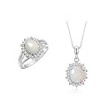Rylos Women's Sterling Silver Princess Diana Ring &amp; Pendant Set. Gemstone &amp; Diamonds, 9X7MM Birthstone. Matching Friendship Jewelry, Sizes 5-10.