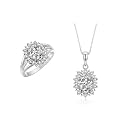 Rylos Women's Sterling Silver Princess Diana Ring &amp; Pendant Set. Gemstone &amp; Diamonds, 9X7MM Birthstone. Matching Friendship Jewelry, Sizes 5-10.