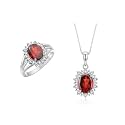 Rylos Women's Sterling Silver Princess Diana Ring &amp; Pendant Set. Gemstone &amp; Diamonds, 9X7MM Birthstone. Matching Friendship Jewelry, Sizes 5-10.