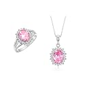 Rylos Women's Sterling Silver Princess Diana Ring &amp; Pendant Set. Gemstone &amp; Diamonds, 9X7MM Birthstone. Matching Friendship Jewelry, Sizes 5-10.