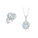 Rylos Women's Sterling Silver Princess Diana Ring &amp; Pendant Set. Gemstone &amp; Diamonds, 9X7MM Birthstone. Matching Friendship Jewelry, Sizes 5-10.