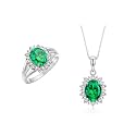 Rylos Women's Sterling Silver Princess Diana Ring &amp; Pendant Set. Gemstone &amp; Diamonds, 9X7MM Birthstone. Matching Friendship Jewelry, Sizes 5-10.