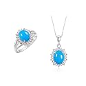 Rylos Women's Sterling Silver Princess Diana Ring &amp; Pendant Set. Gemstone &amp; Diamonds, 9X7MM Birthstone. Matching Friendship Jewelry, Sizes 5-10.