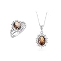Rylos Women's Sterling Silver Princess Diana Ring &amp; Pendant Set. Gemstone &amp; Diamonds, 9X7MM Birthstone. Matching Friendship Jewelry, Sizes 5-10.