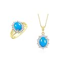 Rylos Women's Yellow Gold Plated Silver Princess Diana Ring &amp; Pendant Set. Gemstone &amp; Diamonds, 9X7MM Birthstone. Matching Friendship Jewelry, Sizes 5-10.