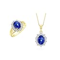Rylos Women's Yellow Gold Plated Silver Princess Diana Ring &amp; Pendant Set. Gemstone &amp; Diamonds, 9X7MM Birthstone. Matching Friendship Jewelry, Sizes 5-10.