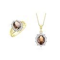 Rylos Women's Yellow Gold Plated Silver Princess Diana Ring &amp; Pendant Set. Gemstone &amp; Diamonds, 9X7MM Birthstone. Matching Friendship Jewelry, Sizes 5-10.