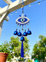 Ryme Turkish Evil Eye Wall Hanging With Bells For Good Luck Charm and Prosperity Aluminium Windchime