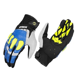 rynox ridge pro offroad gloves  motorcycle riding offroad leather gloves  impact protection  scaphoid protection  abrasion resistance - blue hi-viz green medium