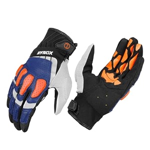 rynox ridge pro offroad gloves  motorcycle riding offroad leather gloves  impact protection  scaphoid protection  abrasion resistance - blue orange large