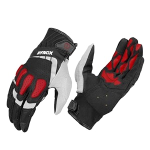 rynox ridge pro offroad gloves  motorcycle riding offroad leather gloves  impact protection  scaphoid protection  abrasion resistance - black red xl