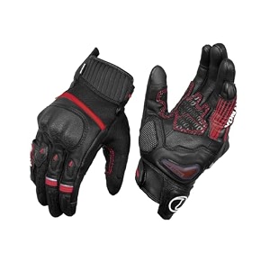 rynox tornado pro 4 gloves  motorcycle riding leather gloves  carbon edition  impact protection  abrasion resistance  fast-r carpus bone protector - black red 2xl