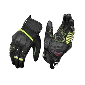 rynox tornado pro 4 gloves  motorcycle riding leather gloves  carbon edition  impact protection  abrasion resistance  fast-r carpus bone protector - black hi-viz green 2xl