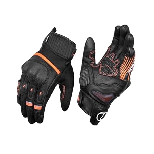 rynox tornado pro 4 gloves  motorcycle riding leather gloves  impact protection  abrasion resistance  fast-r carpus bone protector - black orange xl