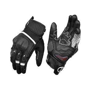 rynox tornado pro 4 gloves  motorcycle riding leather gloves  carbon edition  impact protection  abrasion resistance  fast-r carpus bone protector - black white large