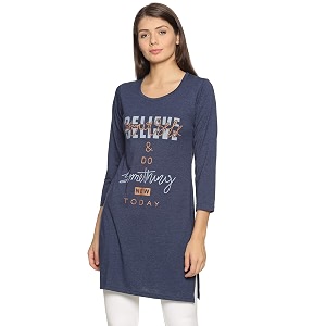 rysh women39s plus size printed nightshirt  round neck  34 sleeve  relaxed fit long nightwear top  denim melange  5xl