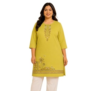 rysh women39s plus size printed kurta  round neck  34 sleeve  relaxed fit