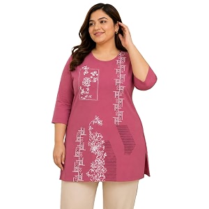 rysh women39s plus size printed kurta  round neck  34 sleeve  relaxed fit