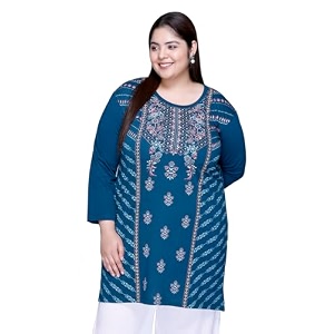 rysh women39s plus size printed kurta  round neck  34 sleeve  relaxed fit