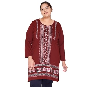 rysh women39s plus size printed kurta  round neck  34 sleeve  relaxed fit